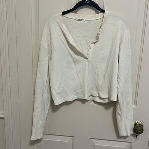 Cream Reformation Waffle Knit Cropped Thin Sweater